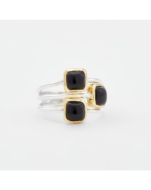 Bague en Argent et Laiton Onyx noire