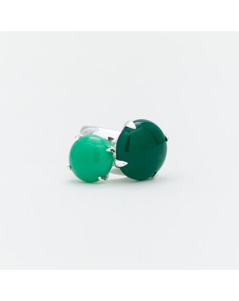 Bague en Argent Onyx et Chrysoprase verte