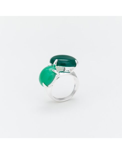 Bague en Argent Onyx et Chrysoprase verte