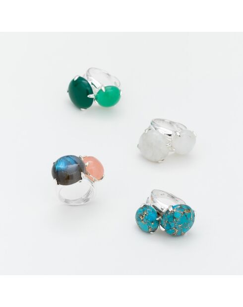 Bague en Argent Onyx et Chrysoprase verte