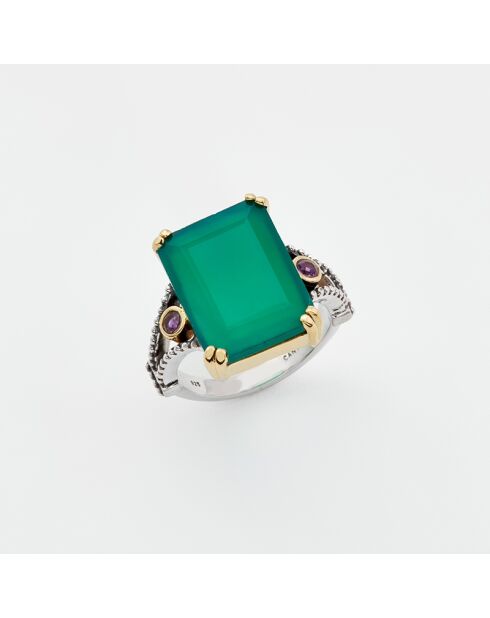 Bague en Argent et Laiton Onyx  verte