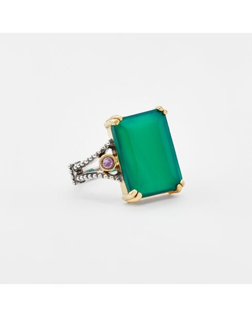 Bague en Argent et Laiton Onyx  verte