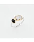 Bague en Argent et Laiton Onyx et Pierre de Lune blanc/noir