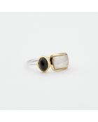 Bague en Argent et Laiton Onyx et Pierre de Lune blanc/noir