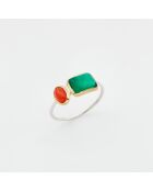 Bague en Argent et Laiton Onyx vert/rouge