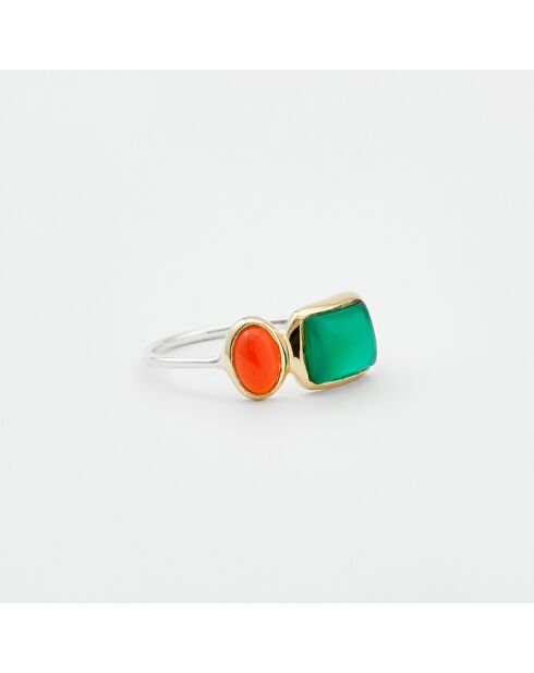 Bague en Argent et Laiton Onyx vert/rouge