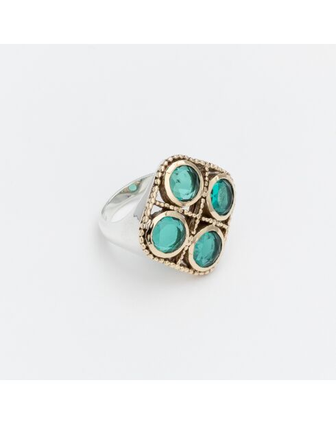 Bague en Argent et Laiton Verre verte