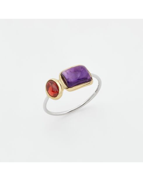 Bague en Argent et Laiton Améthyste Grenet violet/rouge