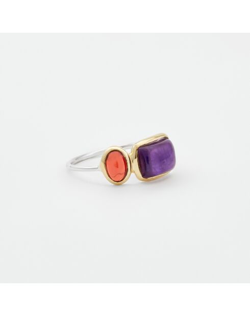 Bague en Argent et Laiton Améthyste Grenet violet/rouge