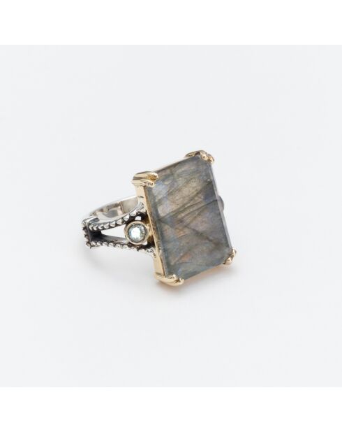 Bague en Argent et Laiton Labradorite grise