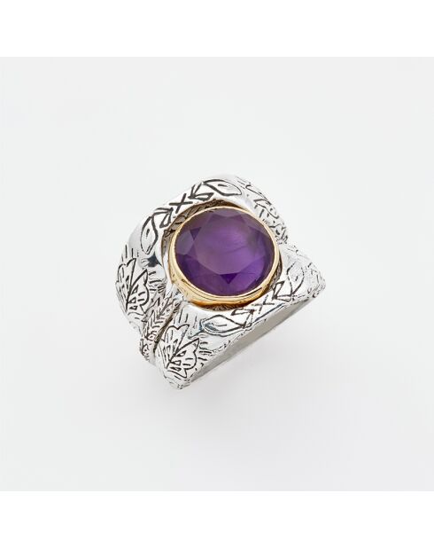 Bague Triple en Argent et Laiton Améthyste violette