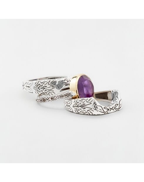 Bague Triple en Argent et Laiton Améthyste violette