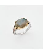 Bague en Argent et Laiton Labradorite grise