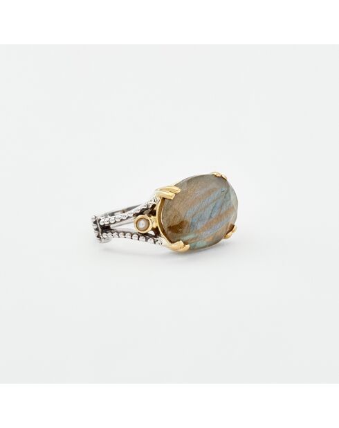 Bague en Argent et Laiton Labradorite grise