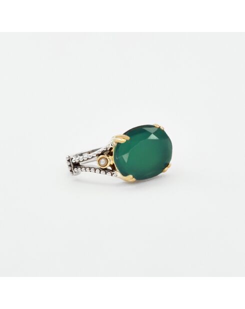 Bague en Argent et Laiton Onyx verte