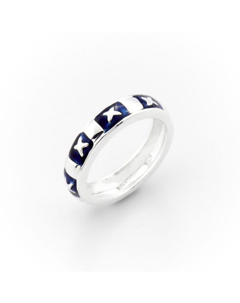 Bague en Argent et Émail bleu marine