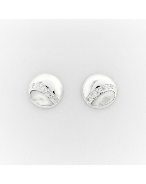 Boucles d'Oreilles Argent Mapie Nacre Blanche et Oxydes de Zirconium