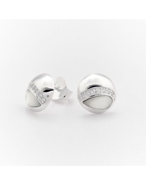 Boucles d'Oreilles Argent Mapie Nacre Blanche et Oxydes de Zirconium