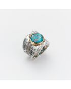 Bague Triple en Argent et Laiton Turquoise