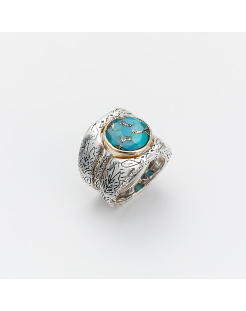 Bague Triple en Argent et Laiton Turquoise