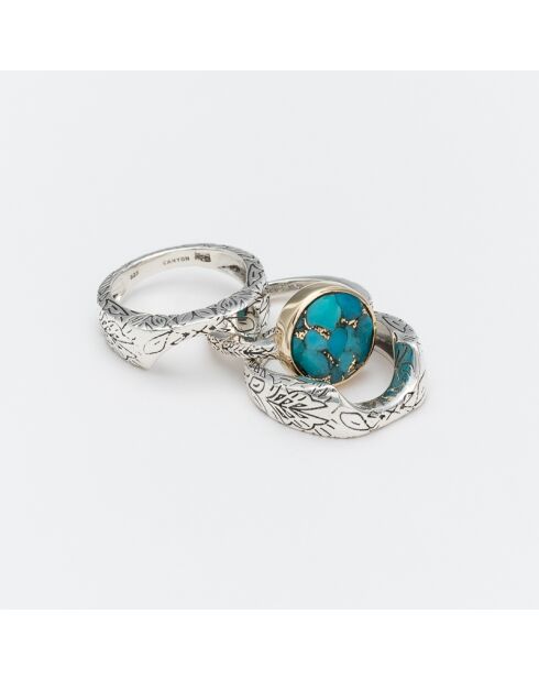 Bague Triple en Argent et Laiton Turquoise