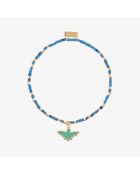 Elastisches goldenes Messingarmband mit rekonstituiertem türkisgrünem Adler
