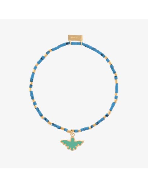 Elastisches goldenes Messingarmband mit rekonstituiertem türkisgrünem Adler