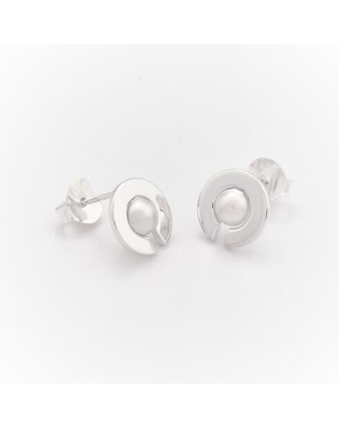 Boucles d'Oreilles Argent Orbe Perle Blanche Synthétique