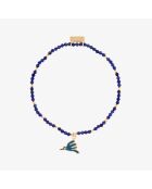 Elastisches Armband aus goldenem Messing Blauer Paradiesvogel mit Lapislazuli