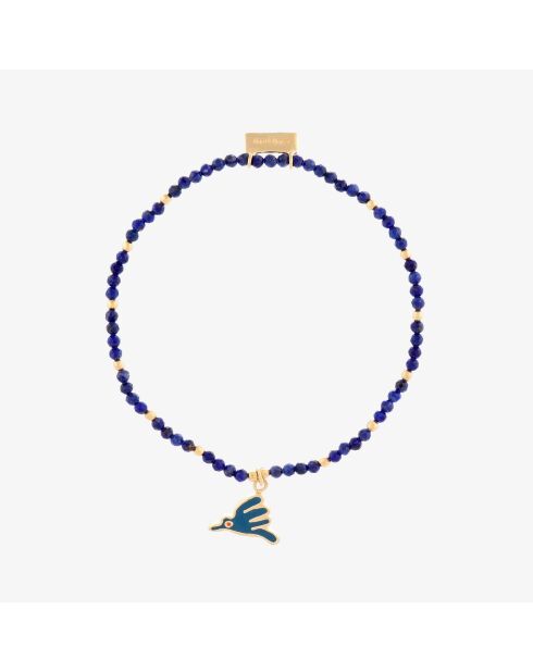 Elastisches Armband aus goldenem Messing Blauer Paradiesvogel mit Lapislazuli