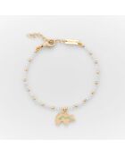 Goldenes Messingarmband Lachsbär, rosa Quarz