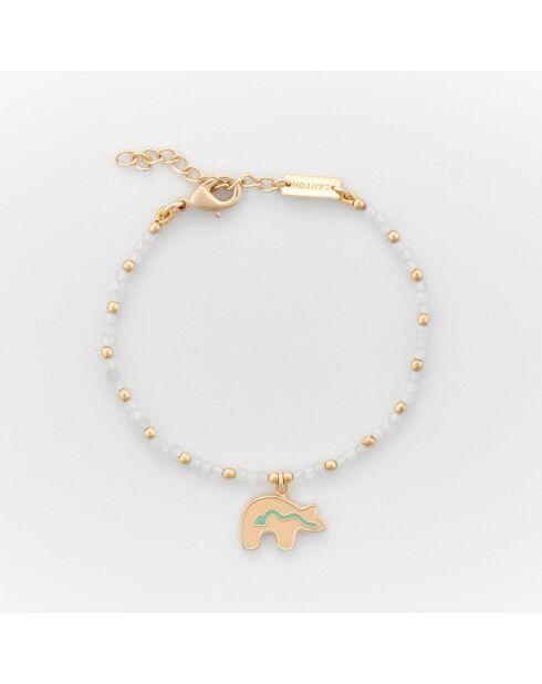 Goldenes Messingarmband Lachsbär, rosa Quarz