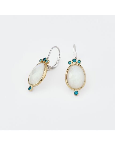 Boucles d'Oreilles Argent et Laiton Leonisse Pierre de Lune Blanche et Oxydes de Zirconium