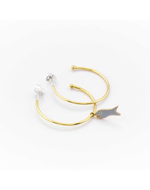 Ohrringe aus Silber und Messing Graue Fischreifenohrringe