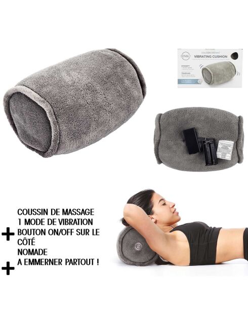 Coussin rond de massage vibrant gris - 25x14x14 cm