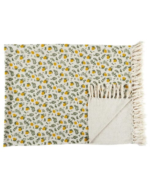 Plaid à franges Bain de Soleil jaune/vert - 120x150cm
