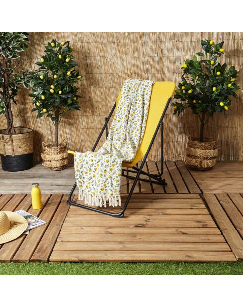 Plaid à franges Bain de Soleil jaune/vert - 120x150cm