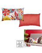 Coussin déperlant Paradis Exotique rose/vert/blanc/orange - 30x50 cm