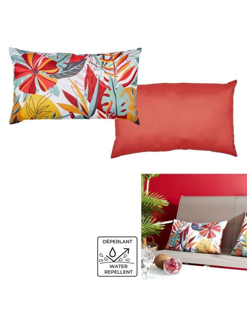 Coussin déperlant Paradis Exotique rose/vert/blanc/orange - 30x50 cm