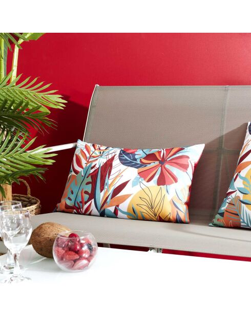 Coussin déperlant Paradis Exotique rose/vert/blanc/orange - 30x50 cm
