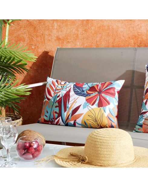 Coussin déperlant Paradis Exotique rose/vert/blanc/orange - 30x50 cm