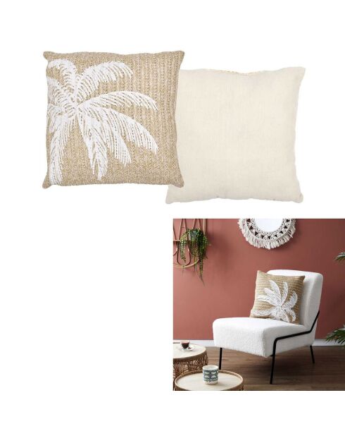 Coussin Palmier marron/blanc - 40x40 cm