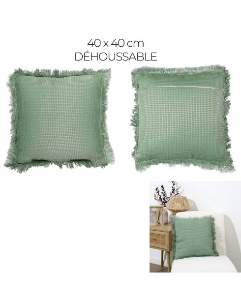 Coussin Gaufre vert sauge - 40x40 cm