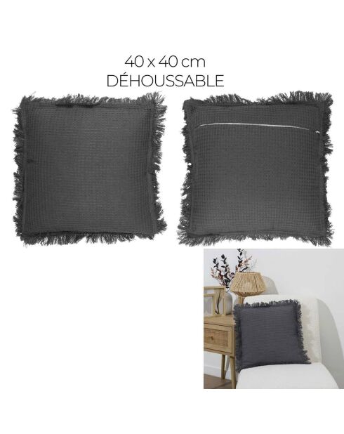 Coussin Gaufre anthracite - 40x40 cm
