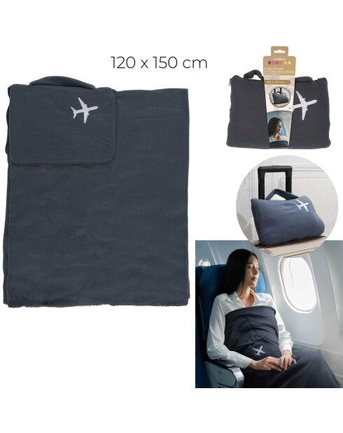 Plaid polaire avion avec housse noir - 120x150cm