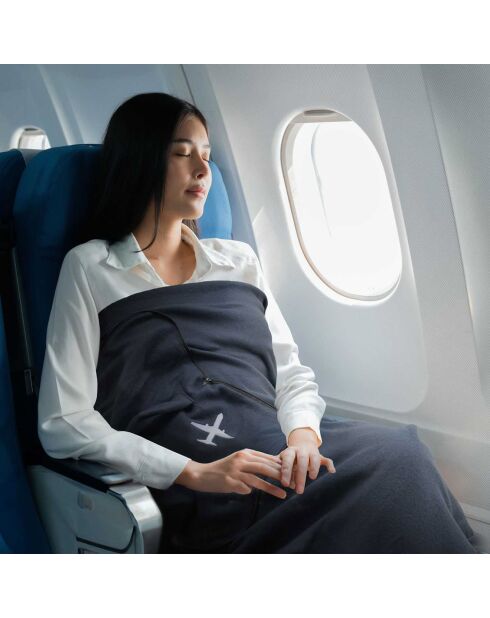 Plaid polaire avion avec housse noir - 120x150cm