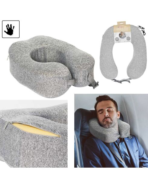 Coussin de voyage mémoire de forme enroulable gris - 27.5x37.5x7.5 cm