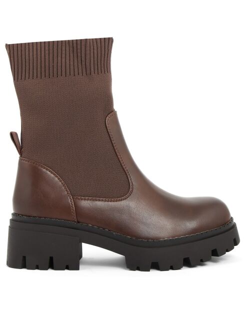 Bottes style chaussettes Thaïs marron - Talon 5 cm
