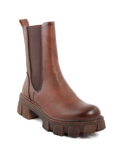 Bottes style combat Sybille marron  - Talon 5 cm