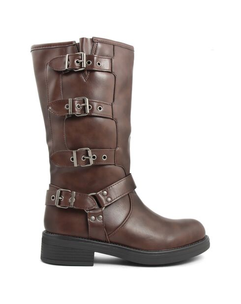 Bottes bikers Sixtine marron - Talon 4 cm